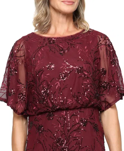 Sl Fashions Women's Sequined Blouson Midi Dress In Burgundy