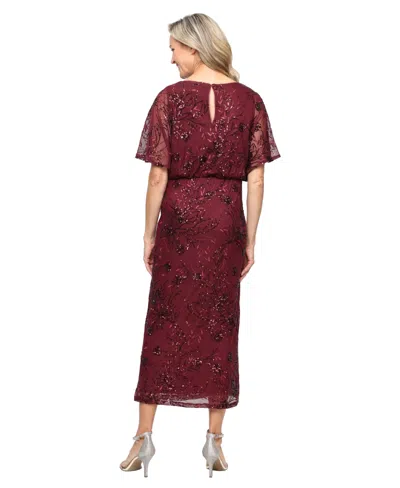 Sl Fashions Women's Sequined Blouson Midi Dress In Burgundy