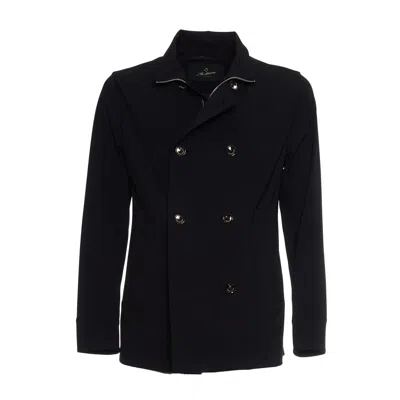 Montecore Stretch Fabric Double-breasted Jacket With Stand-up Collar In Black