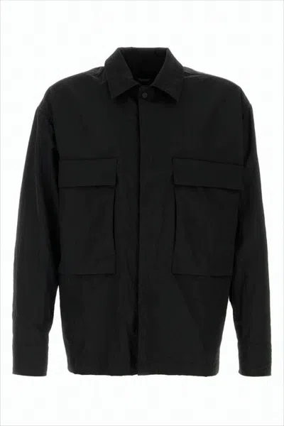 Herno Boxy Cropped Black Nylon Jacket With Classic Collar In Black