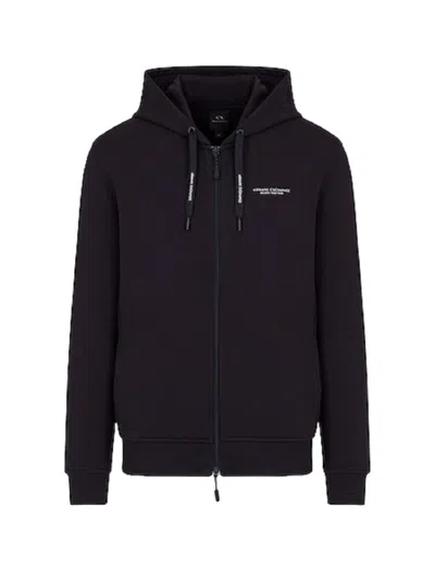 Armani Exchange Blue Hooded Cardigan In Black