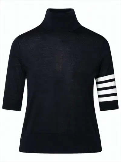 Thom Browne Fitted Black Turtleneck Sweater With Bold Stripe Detail In Black
