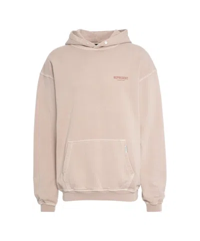 Represent Beige Oversized Hoodie With Snap-button Hood And Logo In Neutral