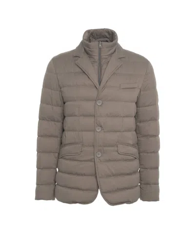 Herno Sophisticated Gray Quilted Down Jacket In Brown