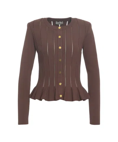 Elisabetta Franchi Cardigan With Ruffle Details In Brown