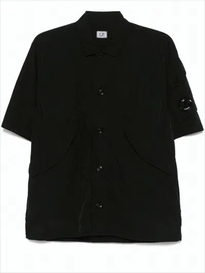 C.p. Company Boxy Short-sleeve Jacket With Button-up Front In Black
