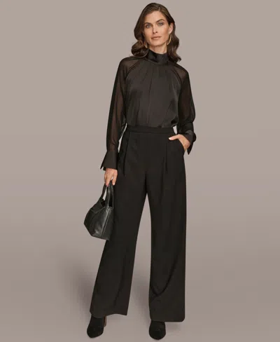 Donna Karan Women's Pleat Wide Leg Pull-on Pants In Black