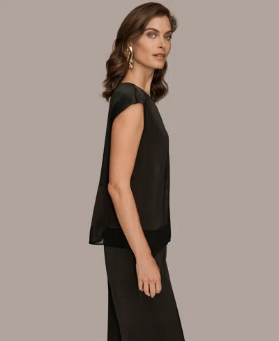 Donna Karan New York Mixed Media Cap Sleeve Top In Black