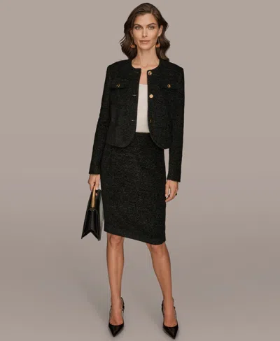 Donna Karan Women's Novelty Button Front Cropped Jacket In Black