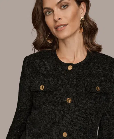 Donna Karan Women's Novelty Button Front Cropped Jacket In Black