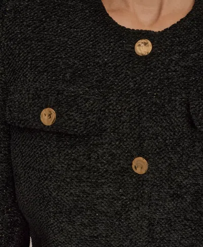 Donna Karan Women's Novelty Button Front Cropped Jacket In Black