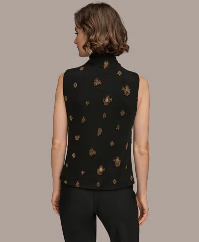 Donna Karan Women's Sleeveless Metallic Beaded Mock Neck Top In Black