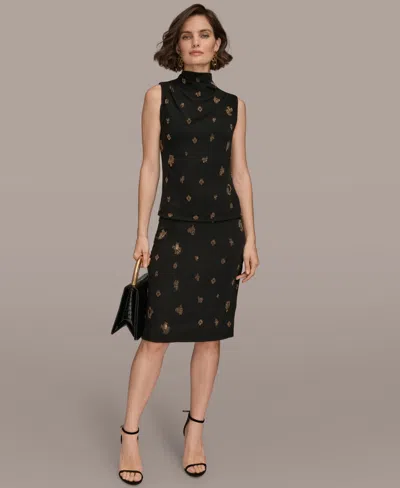 Donna Karan Women's Sleeveless Metallic Beaded Mock Neck Top In Black