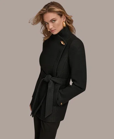 Donna Karan Women's Wing Collar Belted Coat In Black