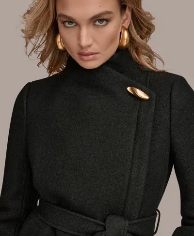 Donna Karan Women's Wing Collar Belted Coat In Black