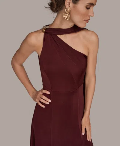 Donna Karan Women's One Shoulder Sleeveless Dress In Burgundy