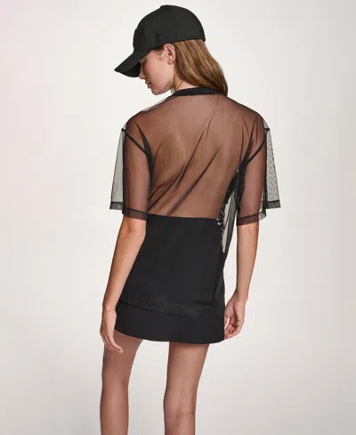 Dkny Women's Sequined Layered Short Sleeves Mesh Top In Black