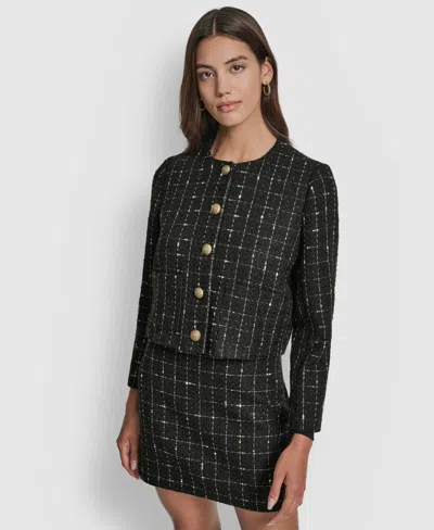 Dkny Jeans Women's Cropped Front Pockets Long Sleeves Jacket In Black