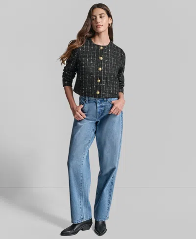 Dkny Jeans Women's Cropped Front Pockets Long Sleeves Jacket In Black