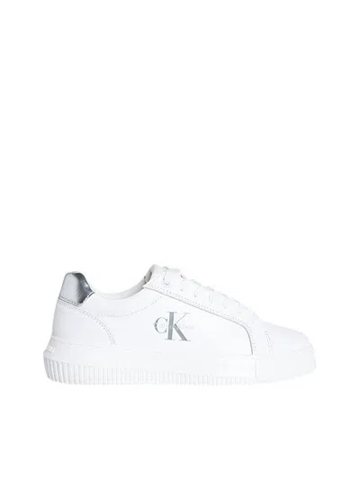 Calvin Klein White Leather Sneakers With Metallic Accents In White