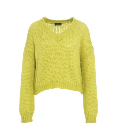 Roberto Collina Cropped Alpaca Blend Sweater With Oversized Fit In Green