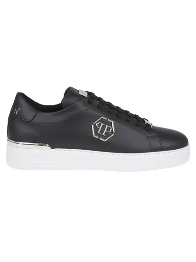 Philipp Plein Low-top Hexagon Leather Sneakers In Black