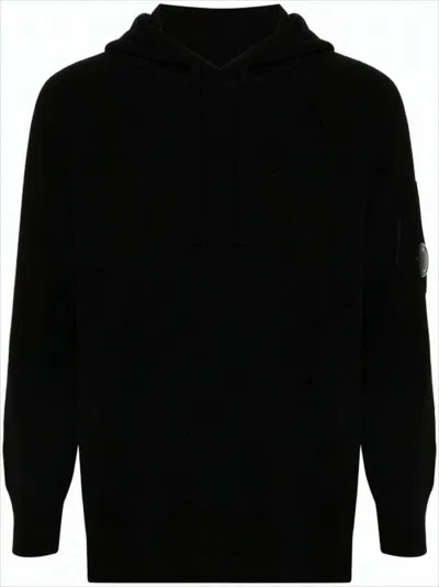 C.p. Company Relaxed-fit Hooded Sweatshirt In Soft Wool Blend In Black
