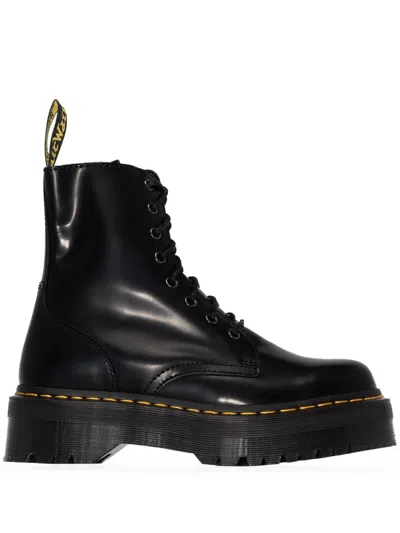Dr. Martens Smooth Leather Platform Boots With Side Zip Closure In Black
