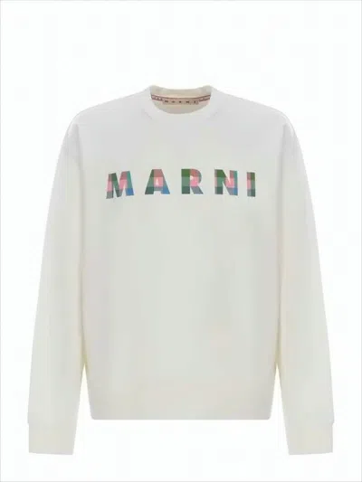 Marni Long Sleeve Cotton Sweatshirt With Geometric Logo In White