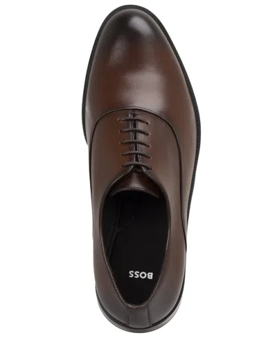 Hugo Boss Tayil Smooth Leather Oxford Shoes Dark Brown In Brown