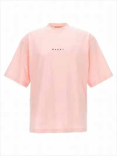 Marni Relaxed Fit Pastel Pink T-shirt With Centered Logo In Pink