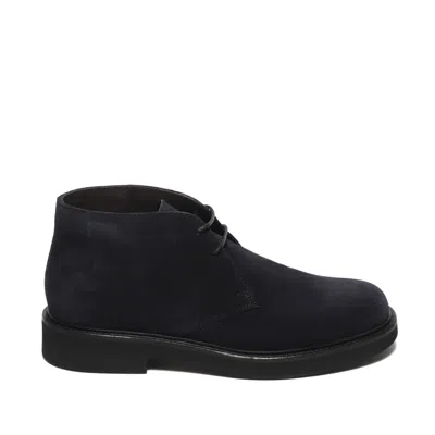 Rossano Bisconti Blue Suede Ankle Boot In Black