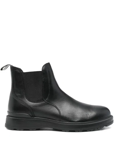Woolrich Leather Boots With Elastic Sides In Black
