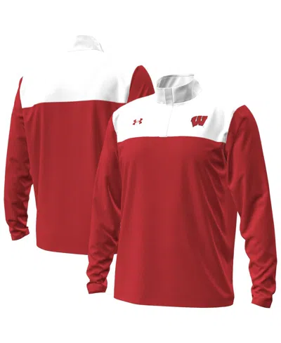 Under Armour Men's Red/white Wisconsin Badgers Green Blocked Quarter-zip Pullover Hoodie In Red