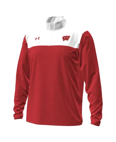 Under Armour Men's Red/white Wisconsin Badgers Green Blocked Quarter-zip Pullover Hoodie In Red