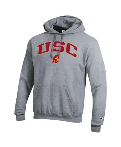 Champion Men'sâ Heather Gray Usc Trojans Arch Over Logo Pullover Hoodie In Gray