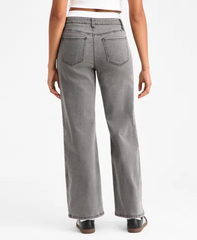 Bar Iii Women's Contrast-waist Wide-leg Jeans, Macy's Exclusive In Gray
