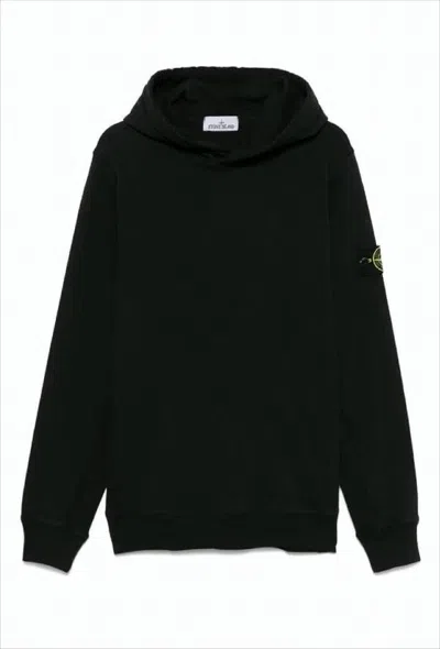 Stone Island Relaxed Fit Black Hoodie With Distinctive Patch Logo In Black