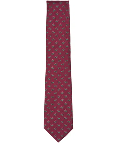 Club Room Men's Christmas Holly Printed Tie, Macy's Exclusive In Burgundy
