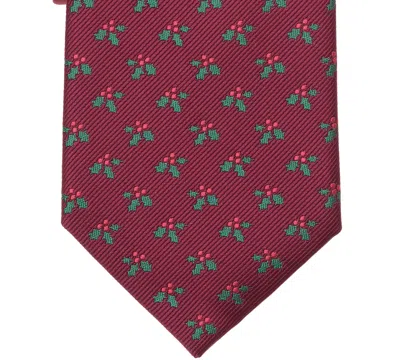 Club Room Men's Christmas Holly Printed Tie, Macy's Exclusive In Burgundy