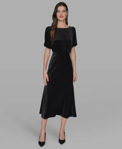 Karl Lagerfeld Velvet Pinstriped Midi Dress In Black