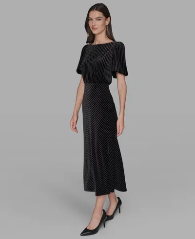 Karl Lagerfeld Velvet Pinstriped Midi Dress In Black