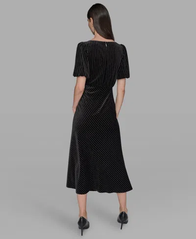 Karl Lagerfeld Velvet Pinstriped Midi Dress In Black