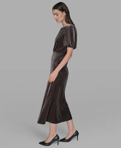 Karl Lagerfeld Velvet Pinstriped Midi Dress In Brown