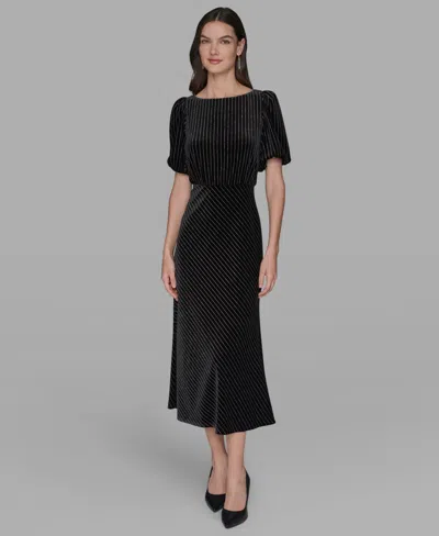 Karl Lagerfeld Velvet Pinstriped Midi Dress In Black