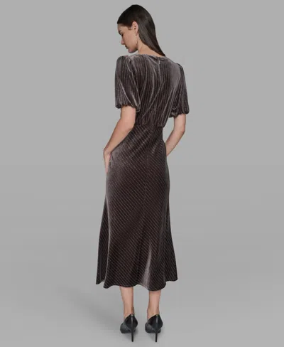 Karl Lagerfeld Velvet Pinstriped Midi Dress In Brown