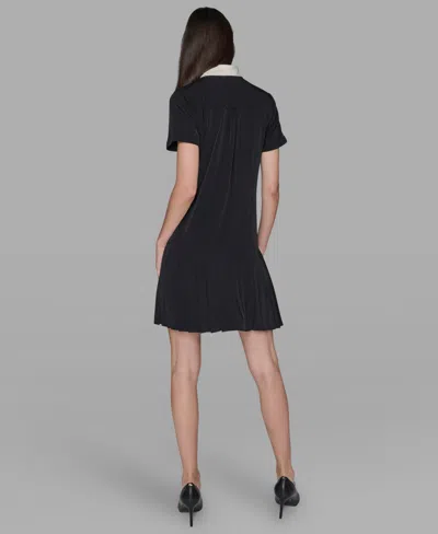 Karl Lagerfeld Bow Neck Pleated Skirt Dress In Black
