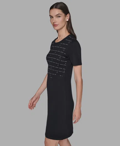 Karl Lagerfeld Women's Embellished Crew Neck Sweater Dress In Black
