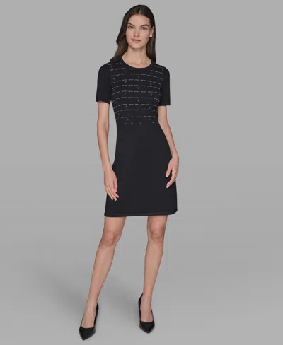 Karl Lagerfeld Women's Embellished Crew Neck Sweater Dress In Black