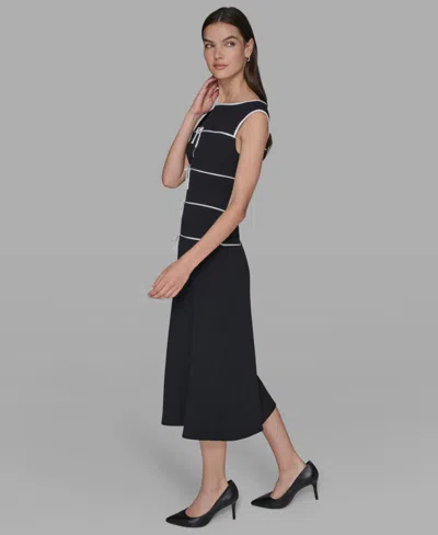 Karl Lagerfeld Women's Piping Detail Boat Neck Midi Dress In Black